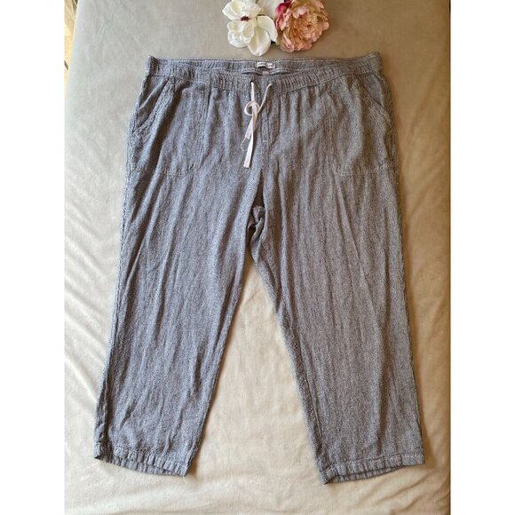 Juniper + Lime Pants - Juniper + Lime Womens Drawstring Pants 2X Gray Striped Linen Blend Comfy